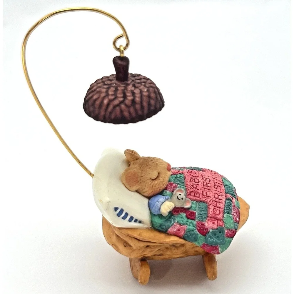 Hallmark‎ Keepsake Ornament Baby's First Christmas Sleeping Mouse in Walnut 2000